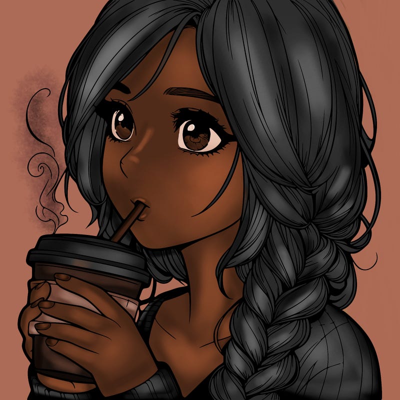 realistic girl drinking coffee
