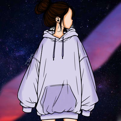 realistic girl with a oversized sweatshirt on and a bun