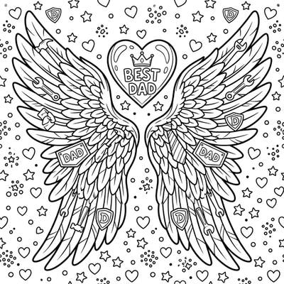 Show Dad he's the best with this special Father's Day coloring page featuring majestic Cupid's wings. Adorned with tools and a loving message, it's a perfect heartfelt gift to color for your hero.