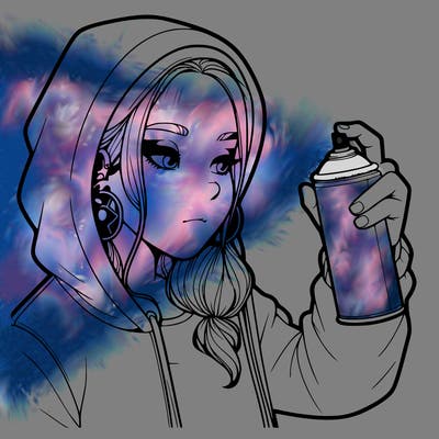 a realistic girl, spray painting