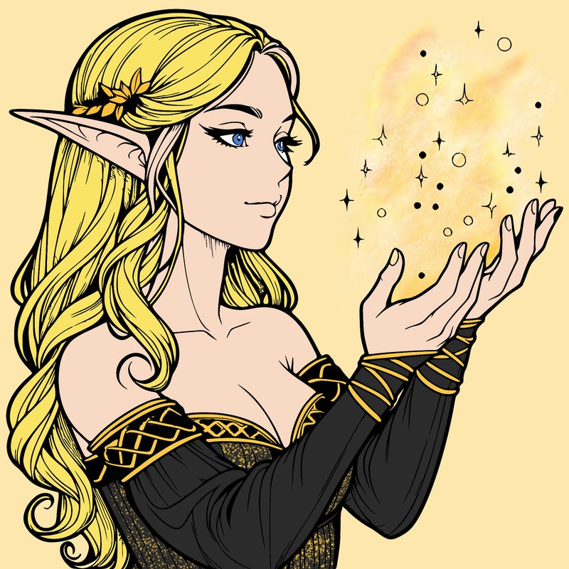 realistic elf girl doing magic