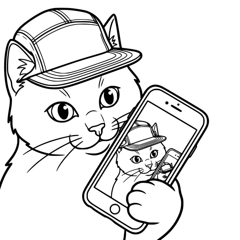 cat with 5 panel making a selfie