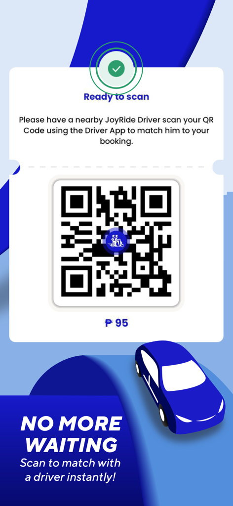JoyRide: Book Moto Taxi & Car - JoyRide app screen showing a QR code for instant driver matching