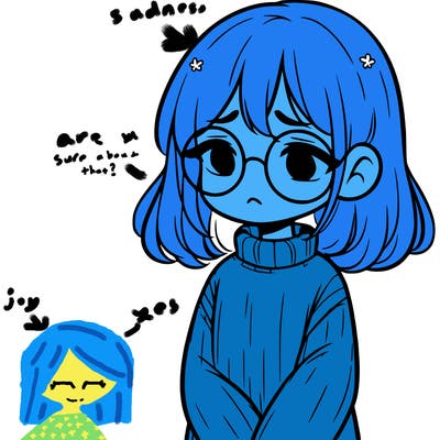 sad girl with glasses in a sweater