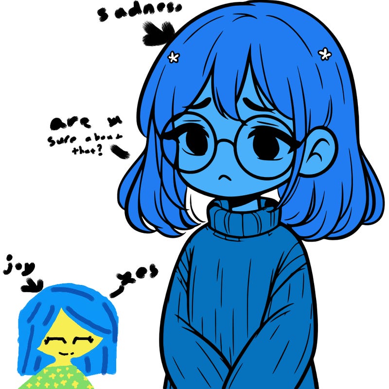 sad girl with glasses in a sweater
