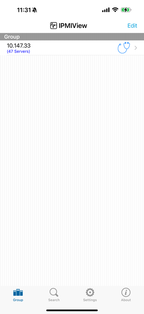 Supermicro IPMIView app interface showing the server group management screen with 47 connected servers and navigation menu.