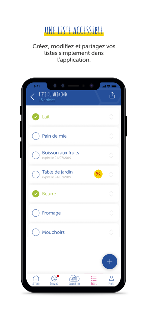 Carrefour Martinique - Interface of the Carrefour Martinique app displaying a digital shopping list on a smartphone