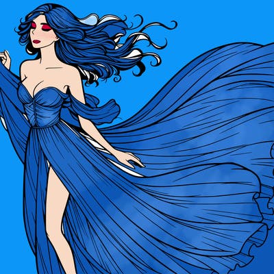 realistic woman in dress flowing the the wind