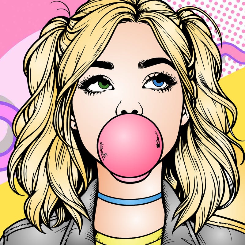realististic girl blowing bubble -gum