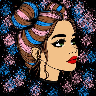 realistic girl with buns on the top of her head