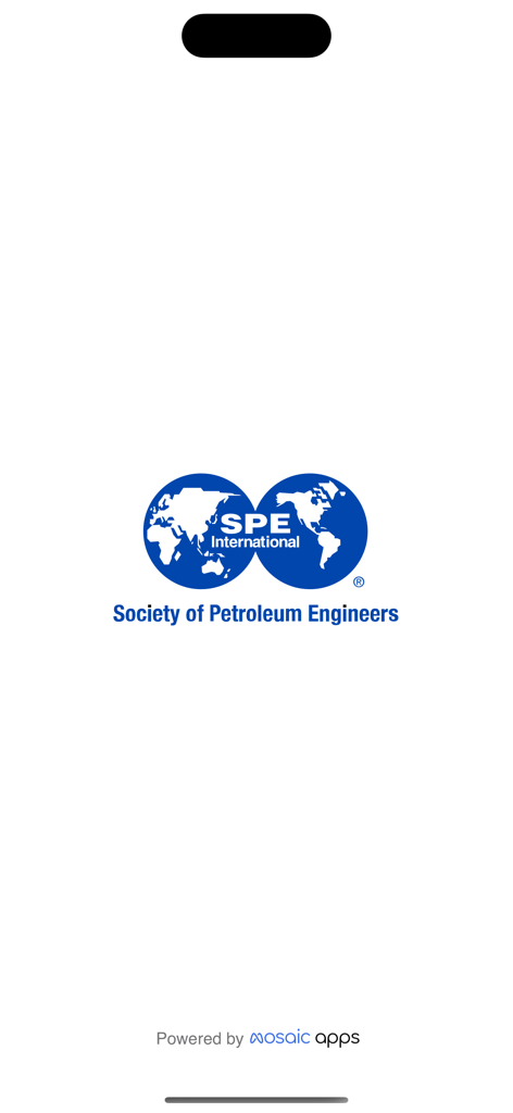 SPE International - Schermata di avvio dell'app SPE International con il logo della Society of Petroleum Engineers