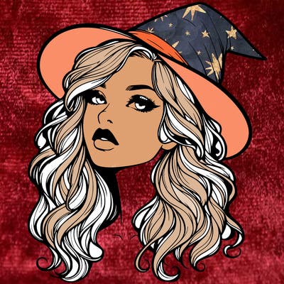 realistic witch girl with wavy hair and lips