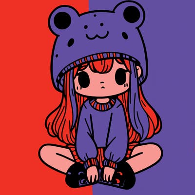 a girl wearing a frog hat and some frog socks