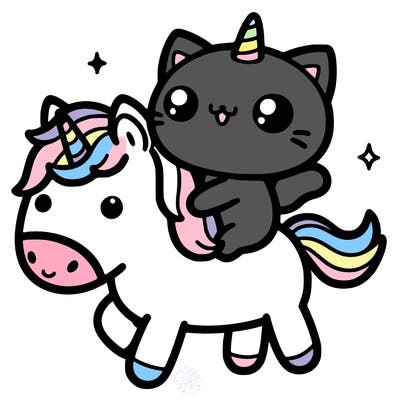 kawaii cat riding a kawaii unicorn