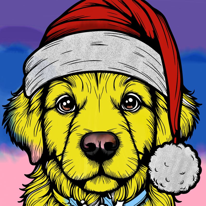 realistic dog with a christmas hat