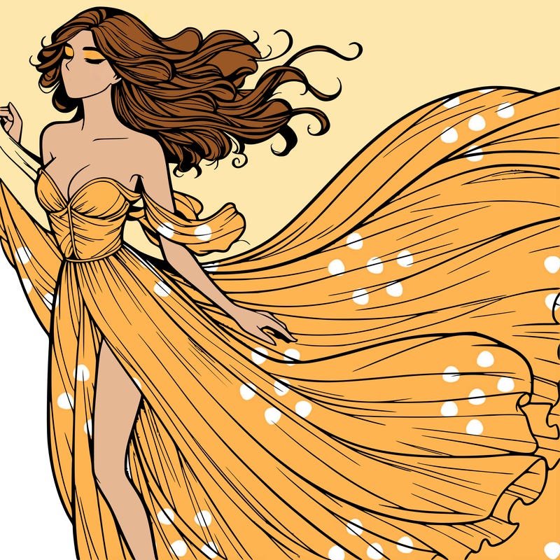 realistic woman in dress flowing the the wind