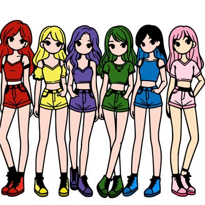 a group of girls wearing crop tops and shorts