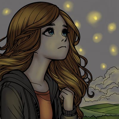 realistic girl looking at the sky