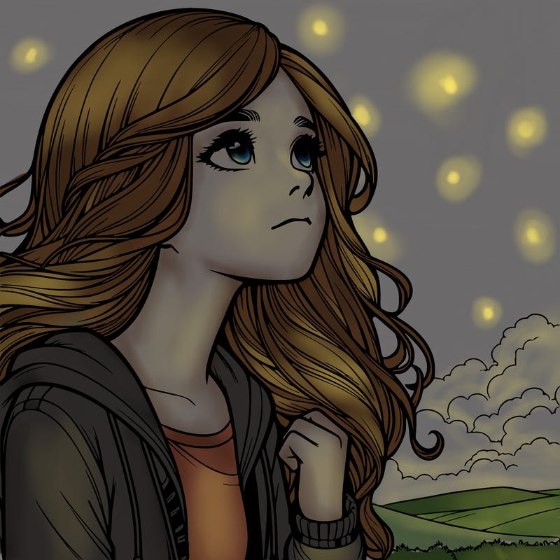 realistic girl looking at the sky