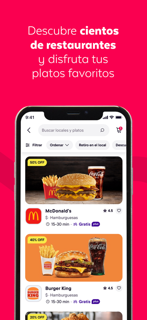 PedidosYa - Food Delivery - Interfaz de la app PedidosYa mostrando opciones de restaurantes y ofertas de entrega