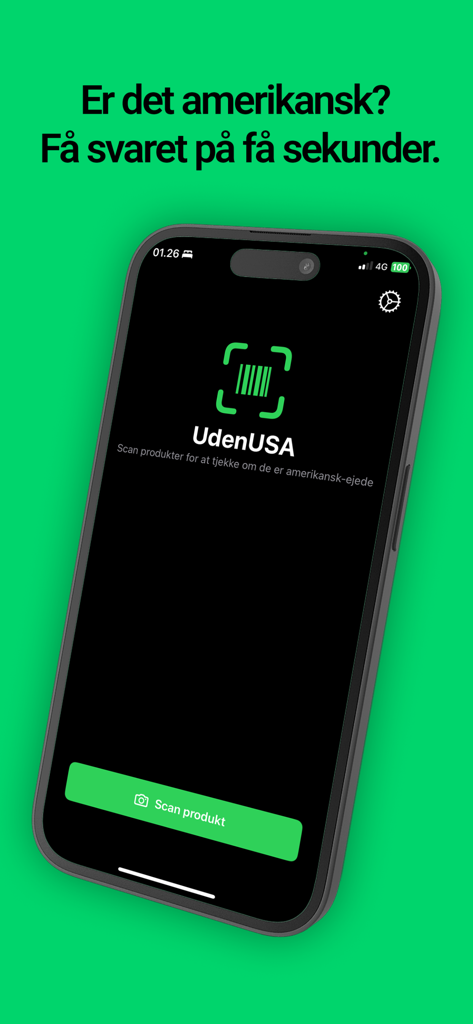Smartphone mit der UdenUSA-App-Oberfläche und einer Produktsuchschaltfläche