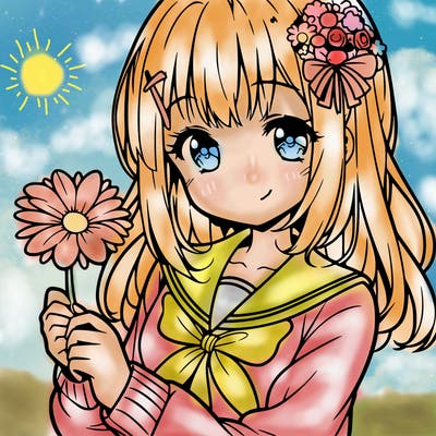 anime girl holding a flower