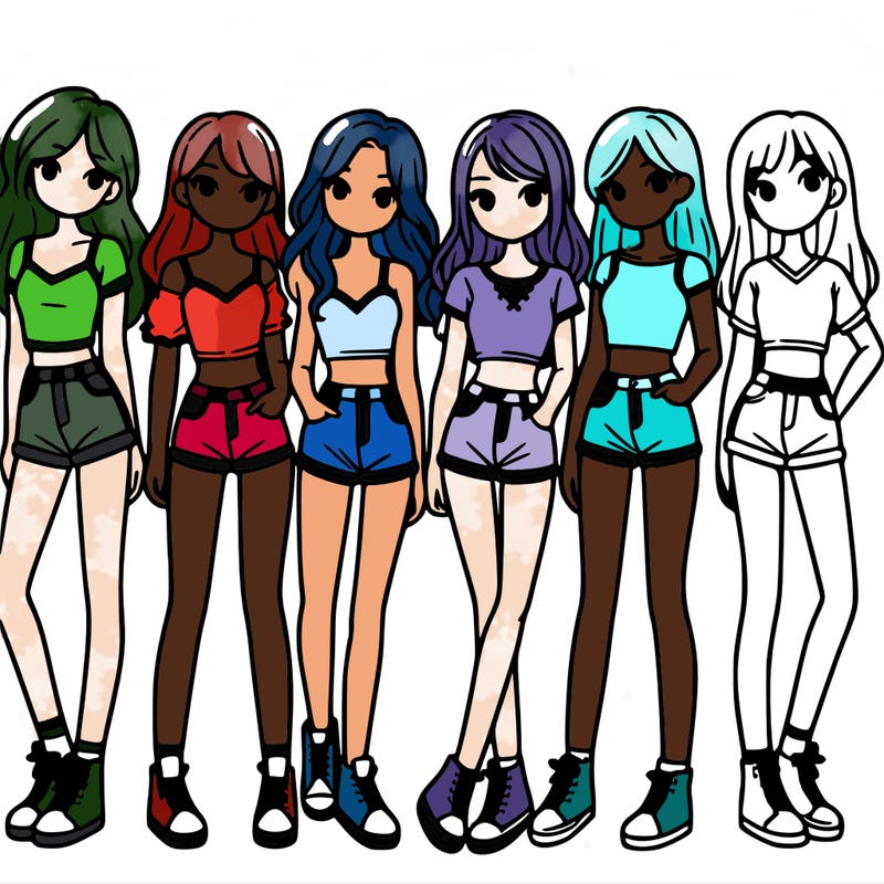 a group of girls wearing crop tops and shorts