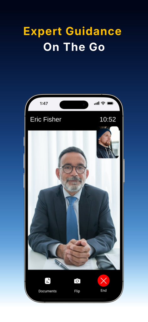 Attorney Shield Inc - Una interfaz móvil de Attorney Shield que muestra una sesión de video en vivo con un abogado licenciado para orientación legal inmediata.