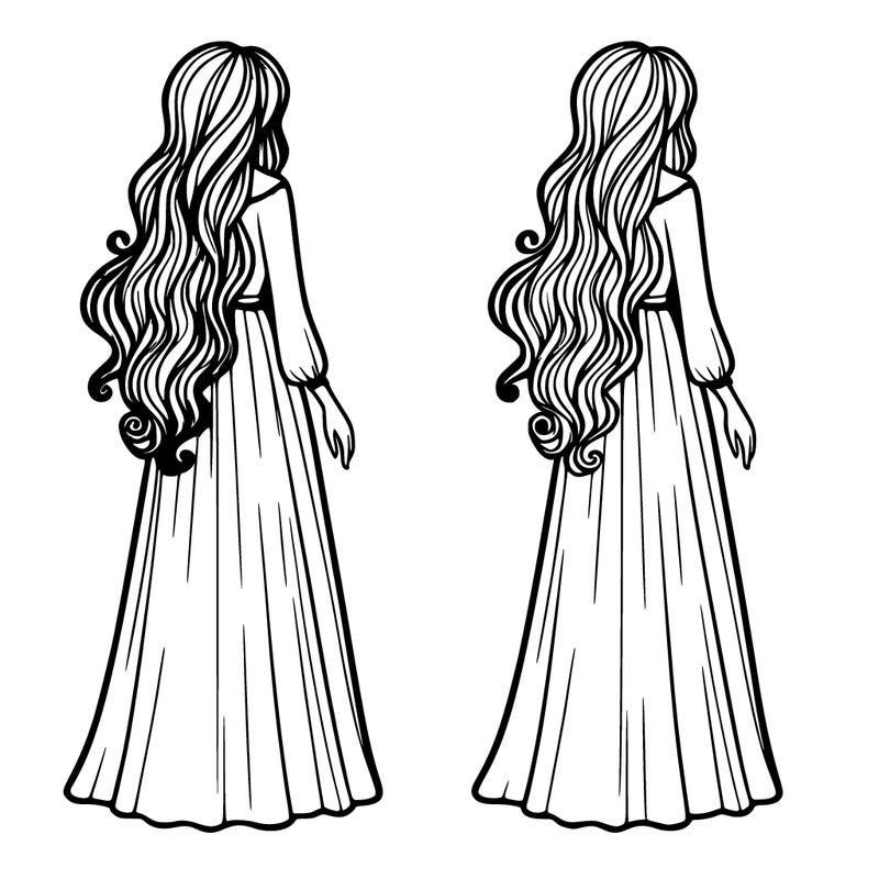 long haired woman in a long flowing dress