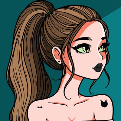 a beautiful and realistic girl with a high pony tail