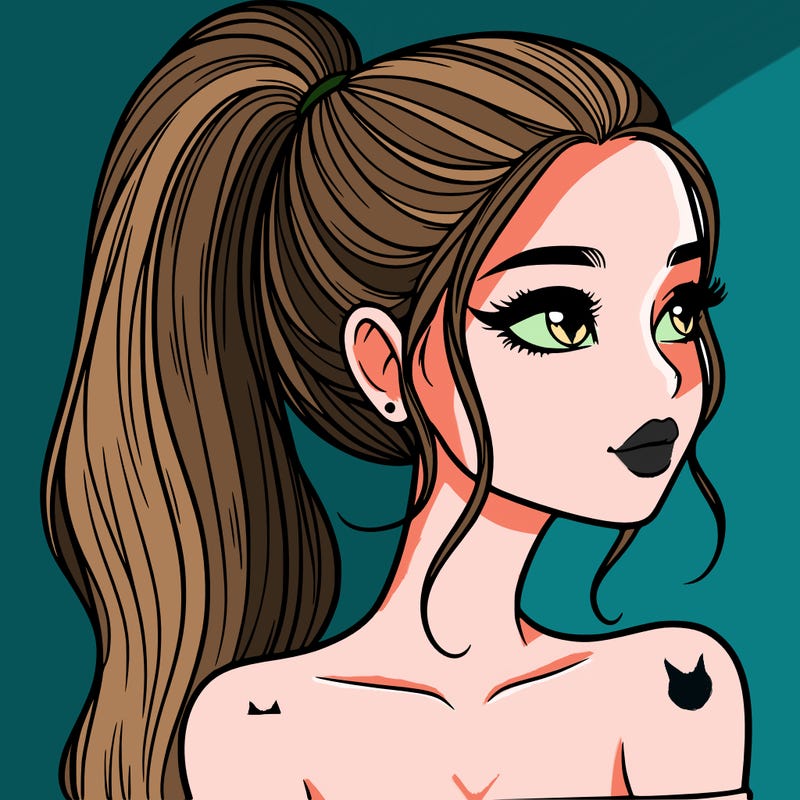 a beautiful and realistic girl with a high pony tail