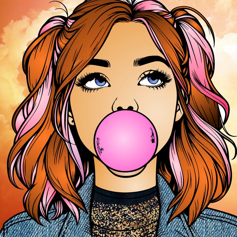 realististic girl blowing bubble -gum