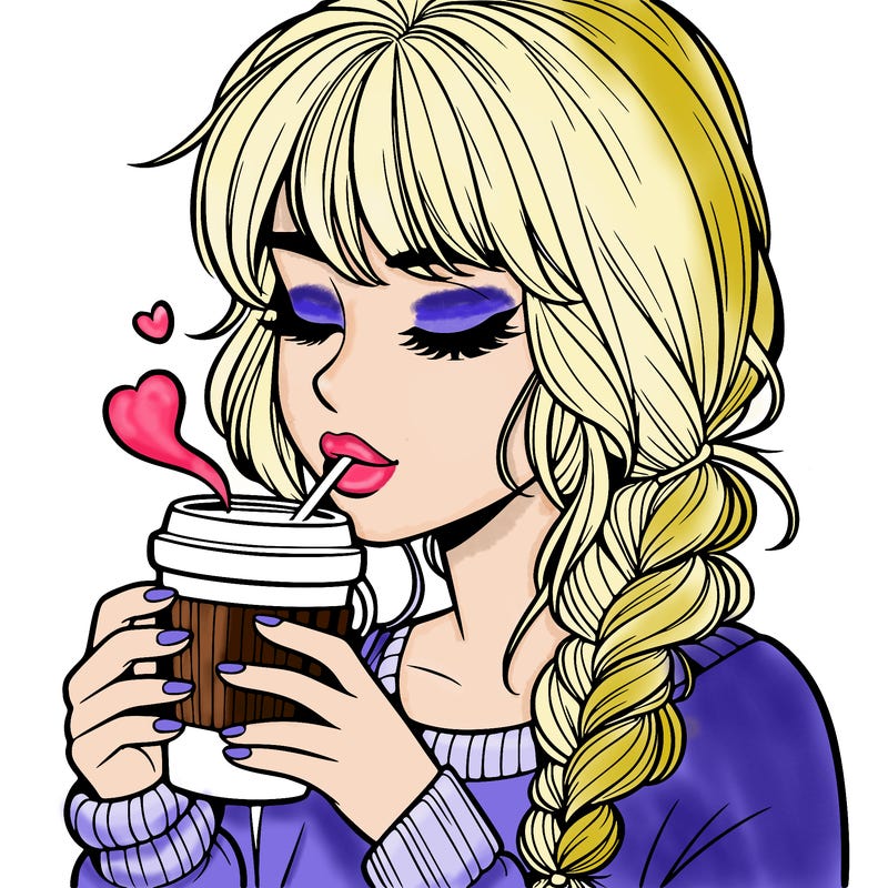 realistic girl drinking coffee