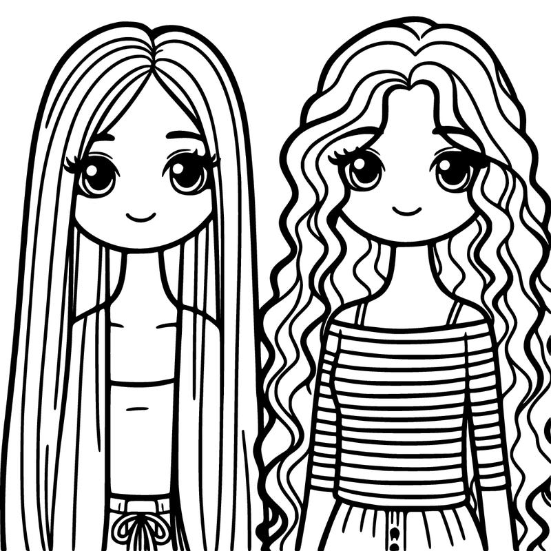 two girls with long straight hair and one with curls
