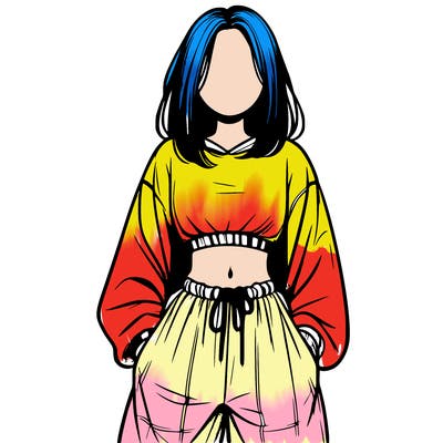 realistic girl faceless with baggy pants and a crop top