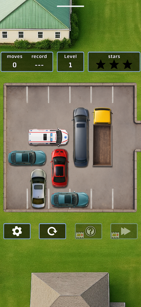 Unblock car: puzzle jam - Pantalla de juego de Unblock Car puzzle jam que muestra un desafío de lógica de aparcamiento