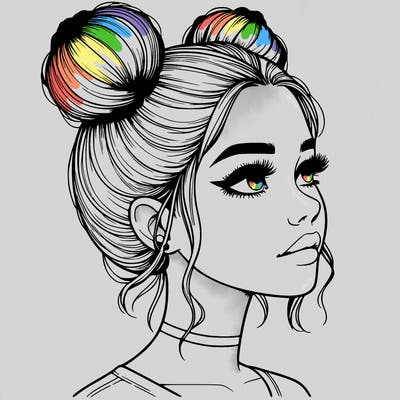 realistic girl with buns on the top of her head