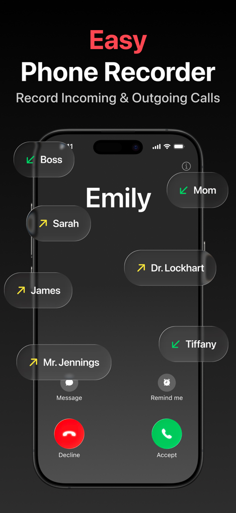 Call Recorder ™ Record Phone - iPhoneで発信および着信電話を録音するためのCall Recorderアプリインターフェース