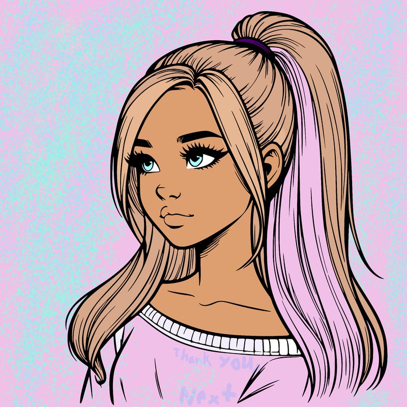 realistic girl with a high ponytail