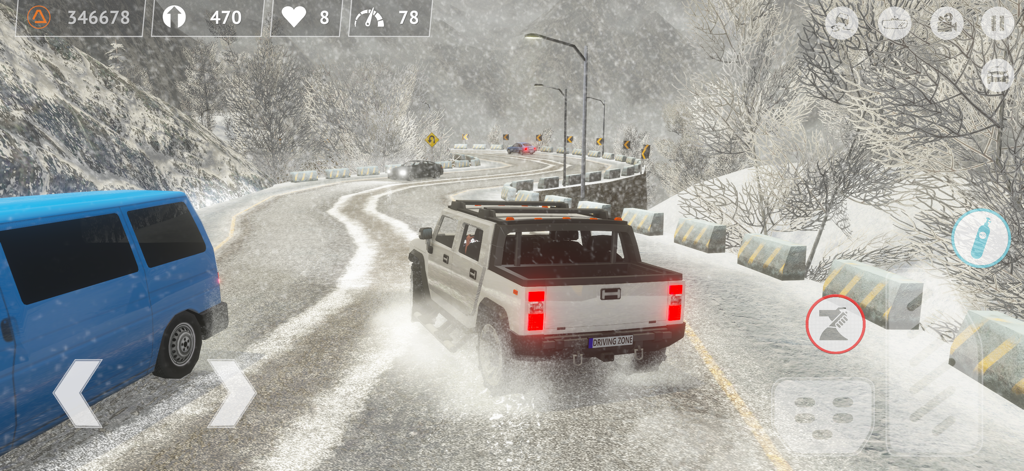 Driving Zone - A white SUV driving on a snowy winding mountain road in Driving Zone