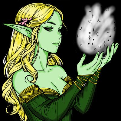 realistic elf girl doing magic