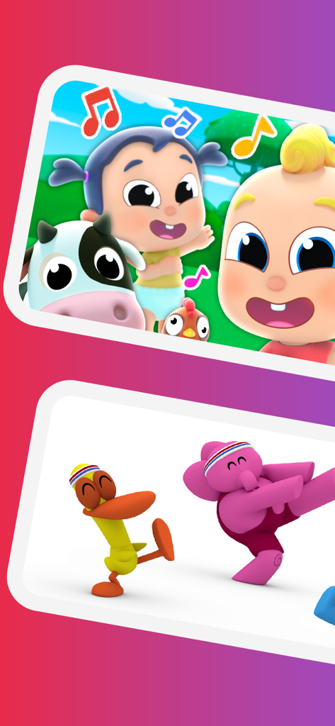 Personajes de dibujos animados cantando y bailando en la aplicación KidsBeeTV Español