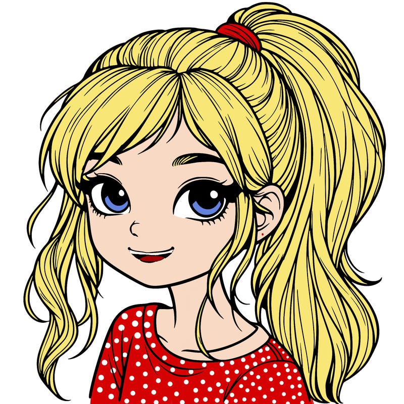 realistic girl with ponytail