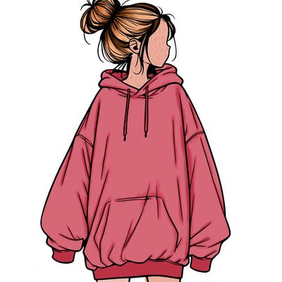 realistic girl with a oversized sweatshirt on and a bun