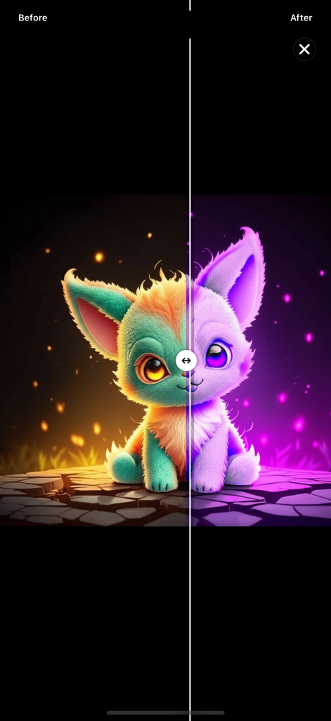 A before and after comparison of an AI character transformed with color filters