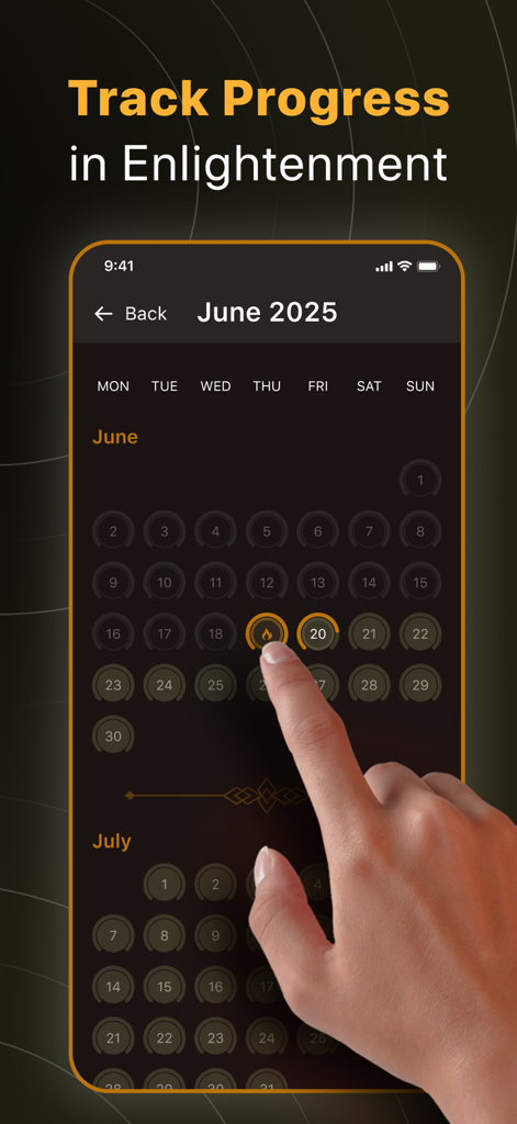 A calendar interface in the Bible Chat AI app for tracking daily spiritual progress and study streaks