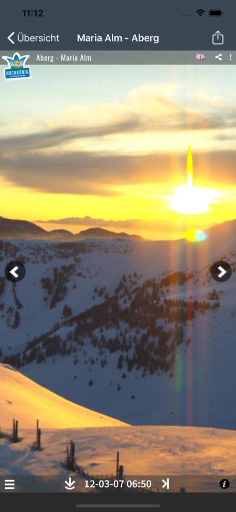 PANOMAX - live 360° webcams - Live 360 degree webcam view of a sunrise over snowy mountains in the Panomax app