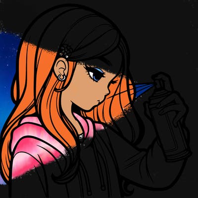 a realistic girl spray painting