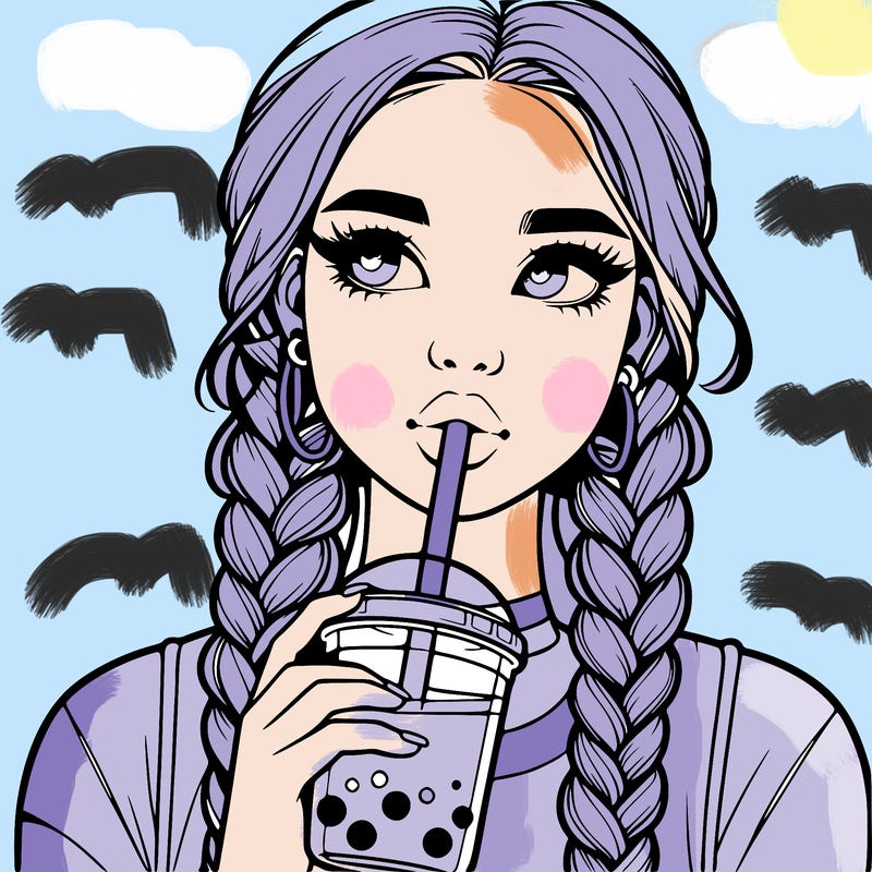 realistic girl with braided hair drinking boba