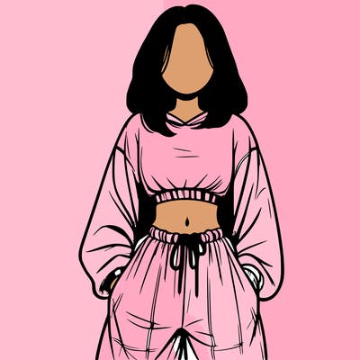 realistic girl faceless with baggy pants and a crop top